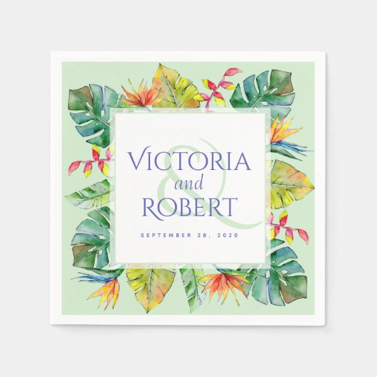 Serviette En Papier Napkins mariage | Aquarelle tropicale florale (Devant)