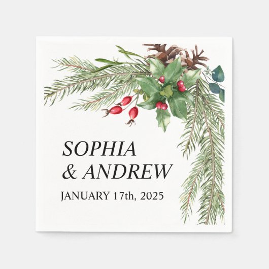 Serviette En Papier Napkins Mariage aux baies rouges de Noël (Devant)