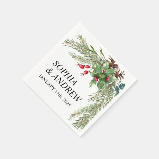 Serviette En Papier Napkins Mariage aux baies rouges de Noël (Coin)