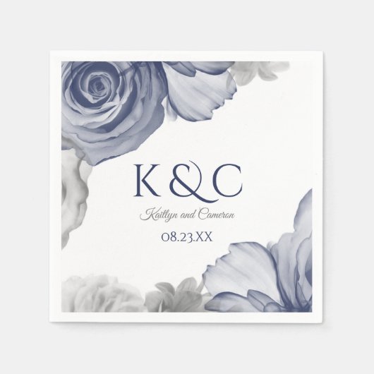 Serviette En Papier Napkins mariage | Bouquet d'aquarelle (bleu marine (Devant)