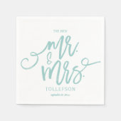 Serviette En Papier Napkins mariage | Script de brosse (Turquoise clai (Devant)