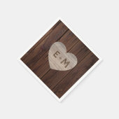 SERVIETTE EN PAPIER NAPKINS MARIAGES RUSTIQUES CARVÉS INITIALES AMOUR (Coin)