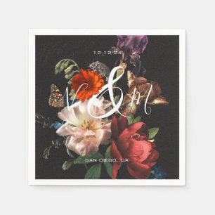 Serviette En Papier Napkins Rembrandt Dark & Moody Floral Monogram