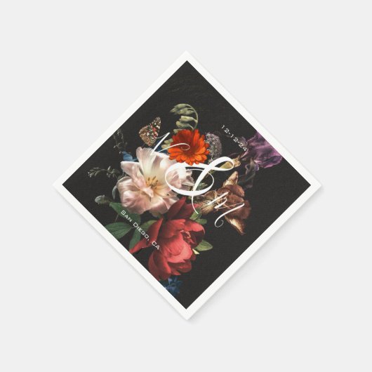Serviette En Papier Napkins Rembrandt Dark & Moody Floral Monogram (Coin)