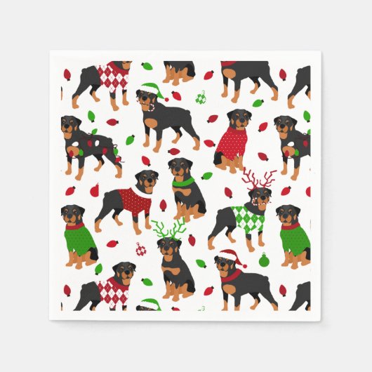 Serviette En Papier Napkins Rottweiler de Noël (Devant)