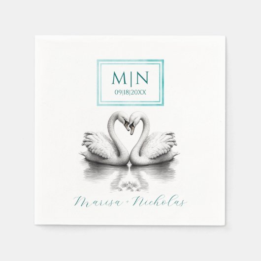 Serviette En Papier Napkins turquoise Swan Lake Mariage | Inséparable (Devant)
