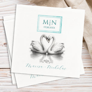 Serviette En Papier Napkins turquoise Swan Lake Mariage   Inséparable 