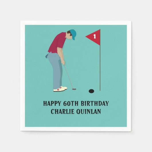 Serviette En Papier Naples à thème Golfer Turquoise bleu (Devant)