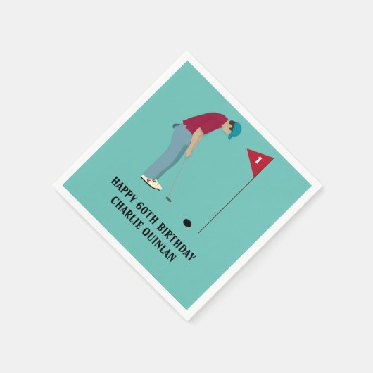 Serviette En Papier Naples à thème Golfer Turquoise bleu (Coin)