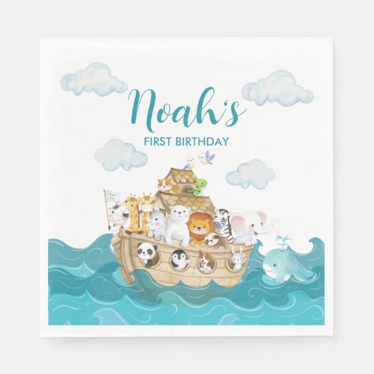 Serviette En Papier Naples d'anniversaire de Noah's Ark (Devant)