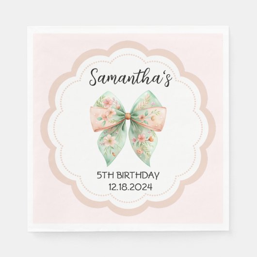 Serviette En Papier Naples d'anniversaire Floral Bow (Devant)