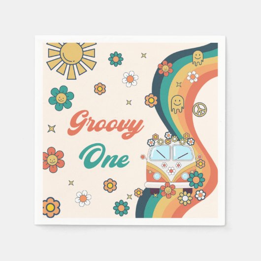 Serviette En Papier Naples d'anniversaire Retro super Rainbow (Devant)