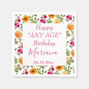 Serviette En Papier Naples d'anniversaire simple rose orange floral