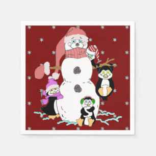 Serviette En Papier Naples de bonhomme de neige et de pingouin
