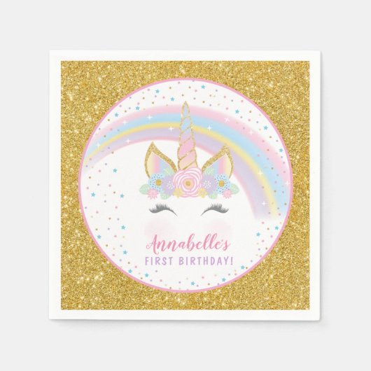 Serviette En Papier Naples de fête d'anniversaire de la licorne (Devant)