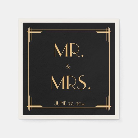 Serviette En Papier Naples de Mariage Art Déco Gatsby Noir (Devant)