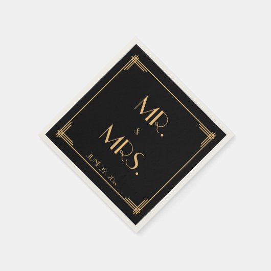 Serviette En Papier Naples de Mariage Art Déco Gatsby Noir (Coin)