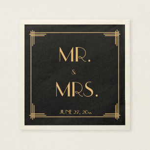 Serviette En Papier Naples de Mariage Art Déco Gatsby Noir