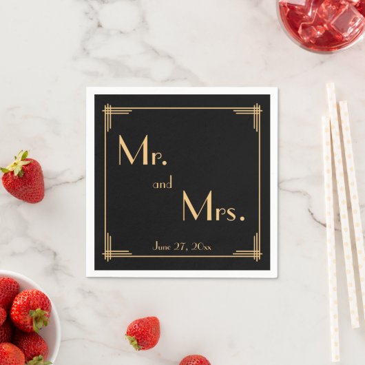 Serviette En Papier Naples de Mariage Art Déco Gatsby Noir (En situation)