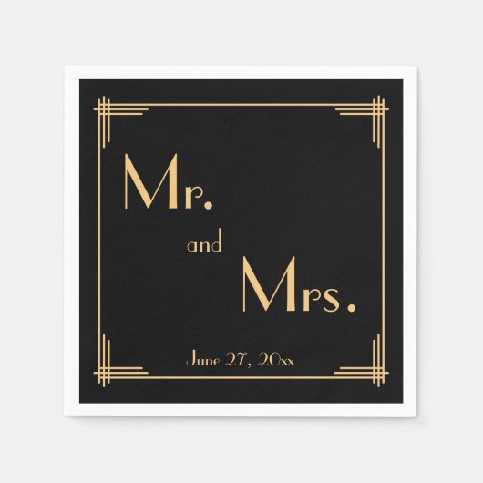 Serviette En Papier Naples de Mariage Art Déco Gatsby Noir (Devant)