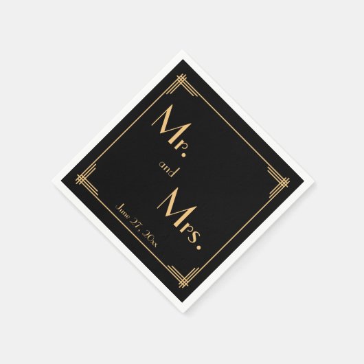 Serviette En Papier Naples de Mariage Art Déco Gatsby Noir (Coin)
