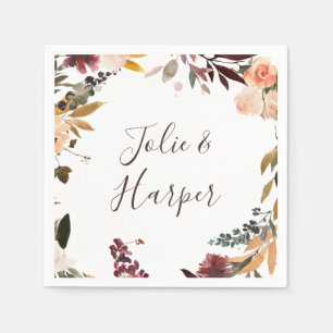 Serviette En Papier Naples de Mariage Floral Orange Bourgogne