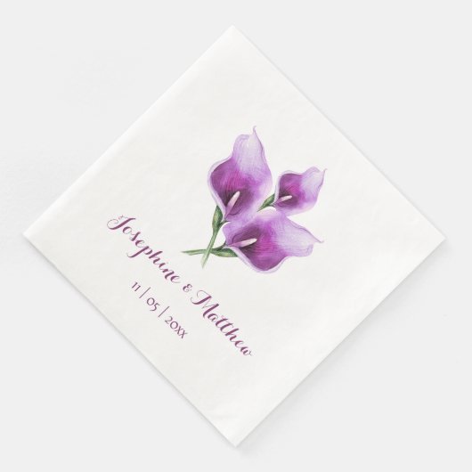 Serviette En Papier Naples de Mariage floral violet Calla Lily (Coin)