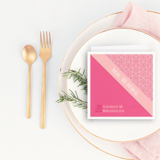 Serviette En Papier Naples de Mariage rouge Rose géométrique