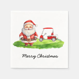 Serviette En Papier Naples de Noël de golf : Santa Claus & Golf Cart