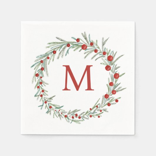 Serviette En Papier Naples de Noël Monogram Wreath (Devant)