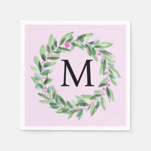 Serviette En Papier Naples de Noël Monogram Wreath (Devant)