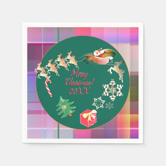 Serviette En Papier Naples de Noël Père Noël Reindeer Plaid (Devant)