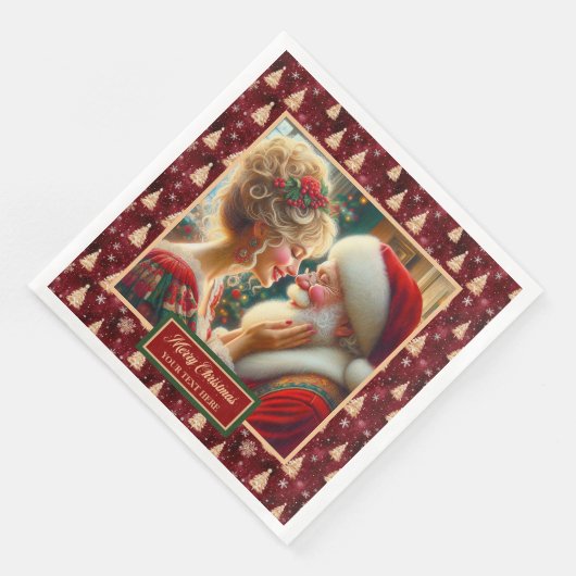 Serviette En Papier Naples de Noël Rouge Or Vert Père Noël (Coin)