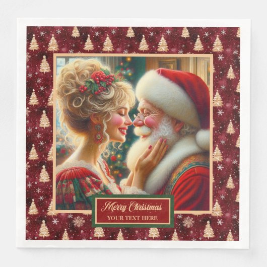 Serviette En Papier Naples de Noël Rouge Or Vert Père Noël (Devant)