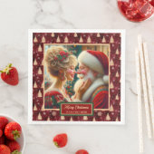 Serviette En Papier Naples de Noël Rouge Or Vert Père Noël (En situation)