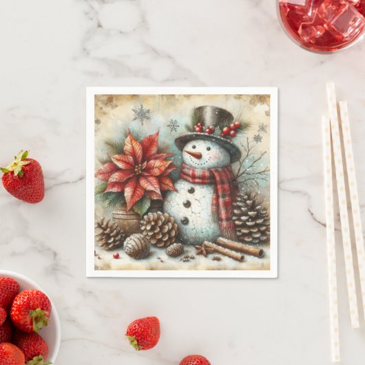 Serviette En Papier Naples de Noël Snowman Party (En situation)