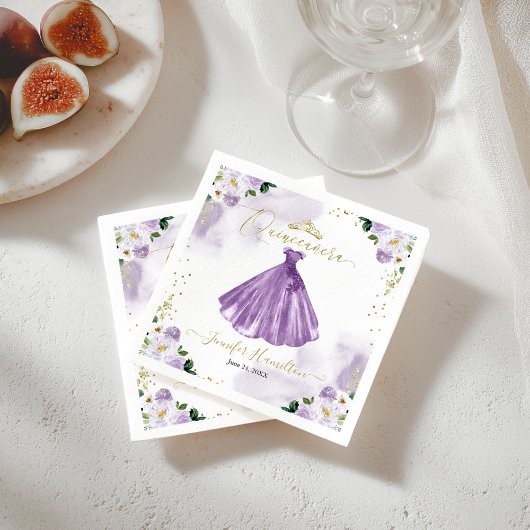 Serviette En Papier Naples de Quinceanera Florale violette