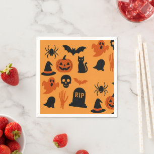 Serviette En Papier Naples d'Halloween éffrayantes   Black & Orange Pa