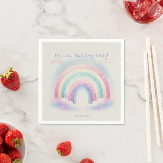 Serviette En Papier Naples en papier arc-en-ciel Pastel - fête d'anniv (En situation)