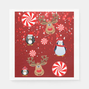 Serviette En Papier Naples en papier de Noël, Joyeux Noël, Pingouin