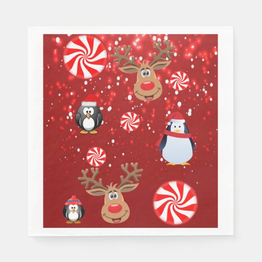 Serviette En Papier Naples en papier de Noël, Joyeux Noël, Pingouin (Devant)