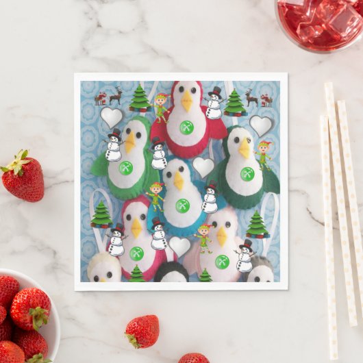 Serviette En Papier Naples en papier de Noël, Joyeux Noël, Pingouin (En situation)