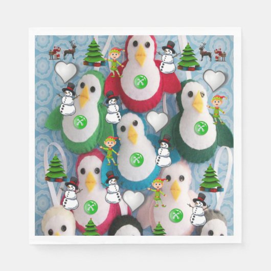 Serviette En Papier Naples en papier de Noël, Joyeux Noël, Pingouin (Devant)