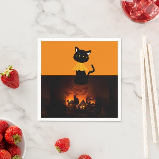 Serviette En Papier Naples en papier d'Halloween, chat noir (En situation)