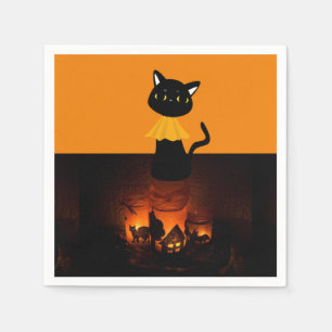 Serviette En Papier Naples en papier d'Halloween, chat noir