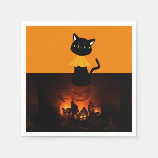 Serviette En Papier Naples en papier d'Halloween, chat noir (Devant)