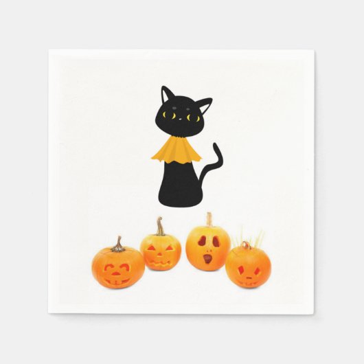 Serviette En Papier Naples en papier d'Halloween, chat noir (Devant)