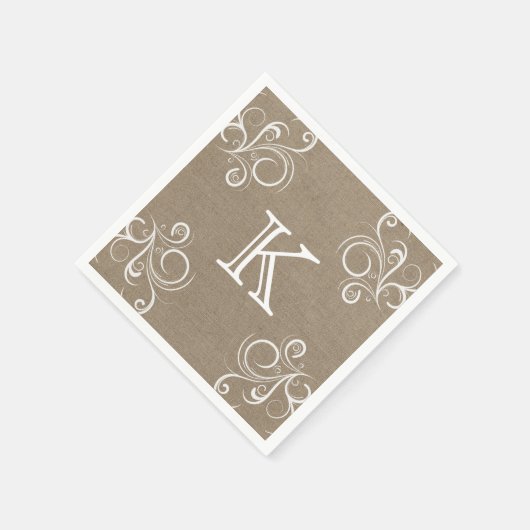 Serviette En Papier Naples Floral Burlap Monogram (Coin)