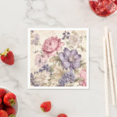 Serviette En Papier Naples Florales Blanches Violet (En situation)