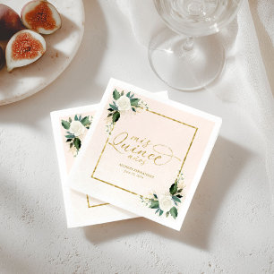 Serviette En Papier Naples florales de l'huile rose de Quinceanera